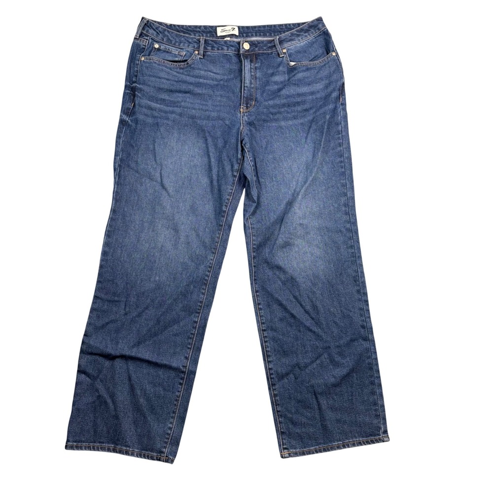Seven7 Premium Brand Wide Leg Jeans Womens 16 Blue Medium Wash High Rise 0990